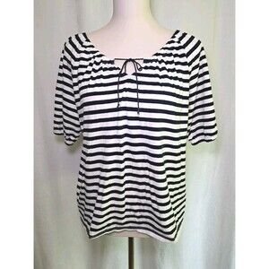 J.Crew Cotton Linen Blend Blue White Striped Jersey Knit Peasant Top Size XS